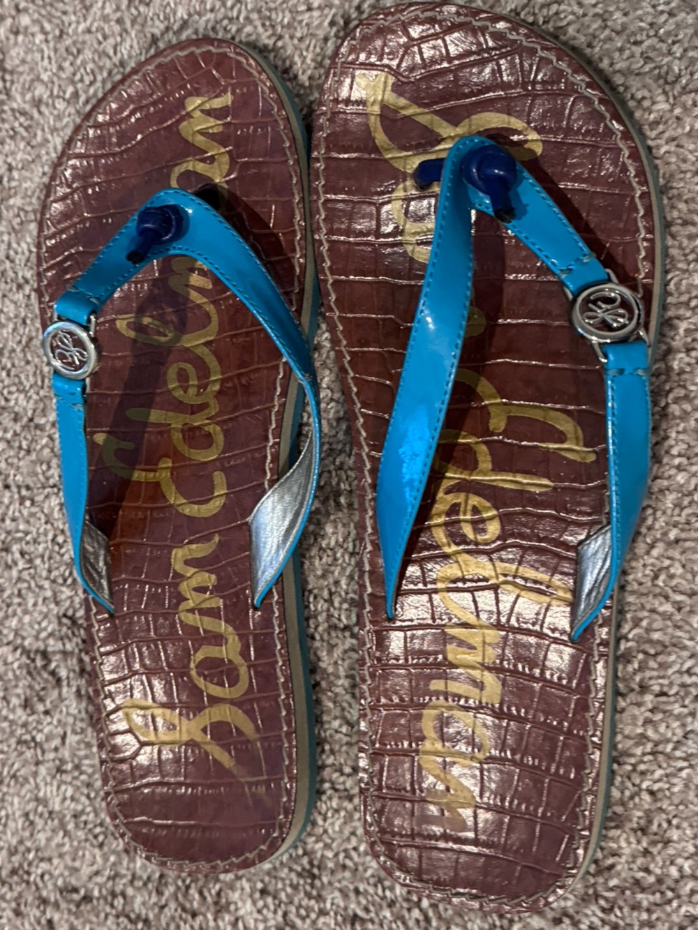 Sam Edelman Turquoise Blue T-Strap Women's Sandals